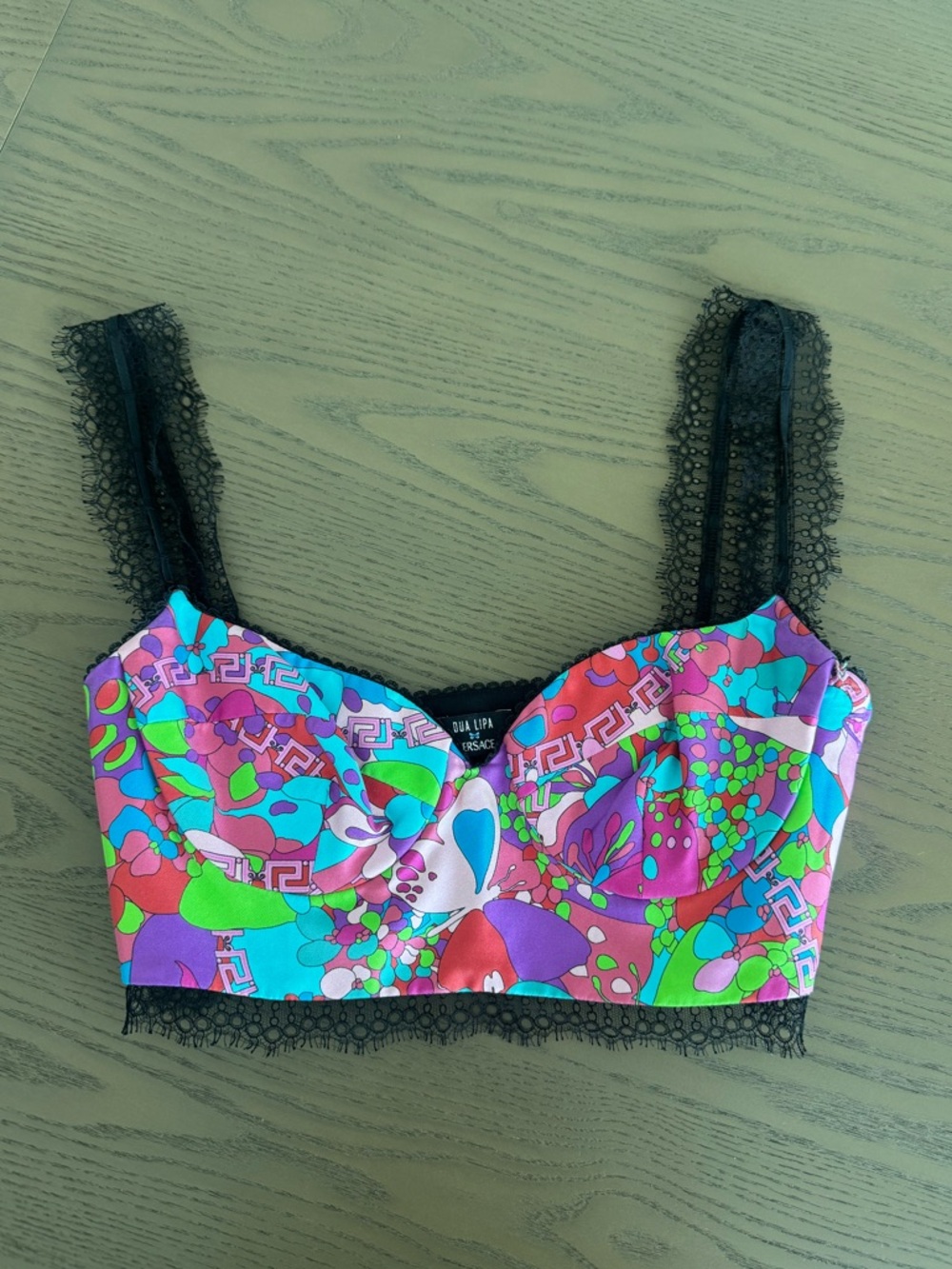 Versace multicolored lace trim top